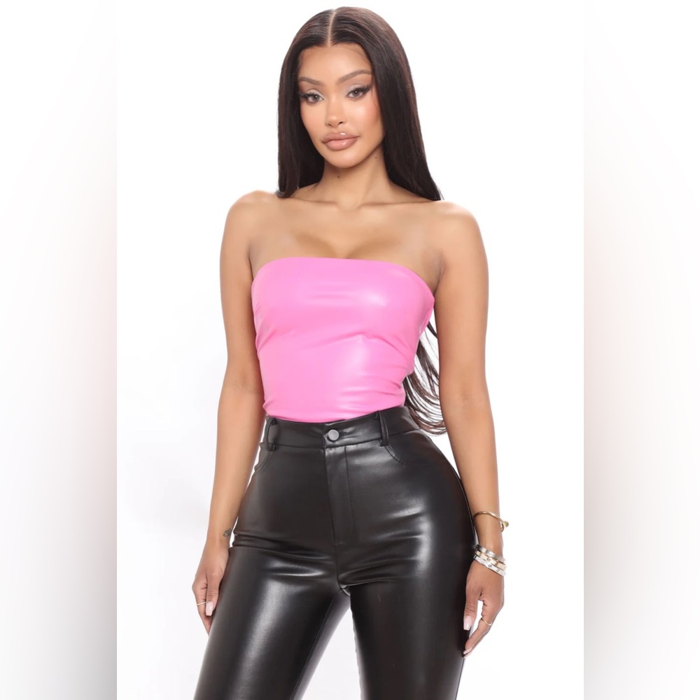 Fashion Nova Rule Breaker Faux Leather Tube Top Hot Pink XS Crop
